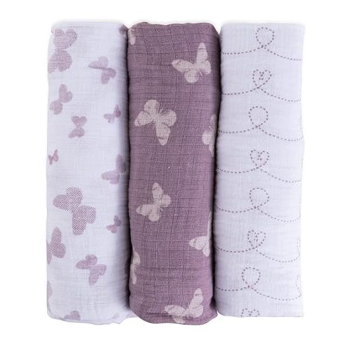 Amazon.com: Ely's & Co. Muslin Swaddle Blanket 100% Soft Muslin Cotton 3 Pack 47"x 47" (Lavender Butterfly) : Baby