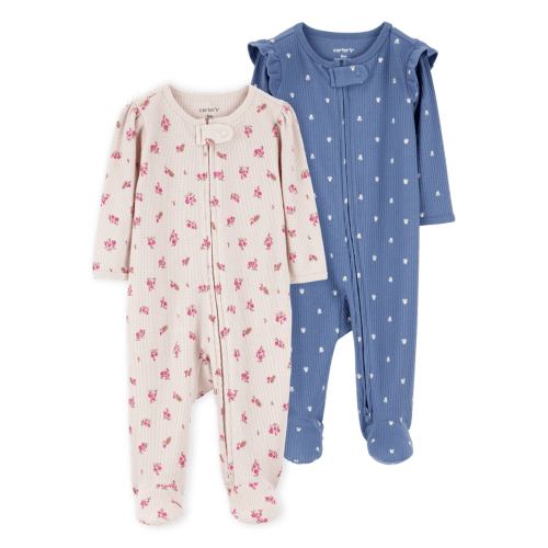 Baby 2-Pack Ribbed 2-Way Zip Sleep & Play Pajamas - Blue/Khaki | Carter's