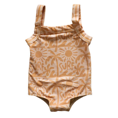 Pink and Orange Surf Little Surfer Girl Swim One-piece