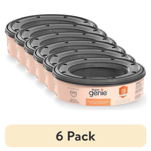 (6 pack) Diaper Genie Refill, Clean Laundry Scent, Max Odor Lock, 6.4m (21 ft), Holds Up to 270 Newborn Diapers