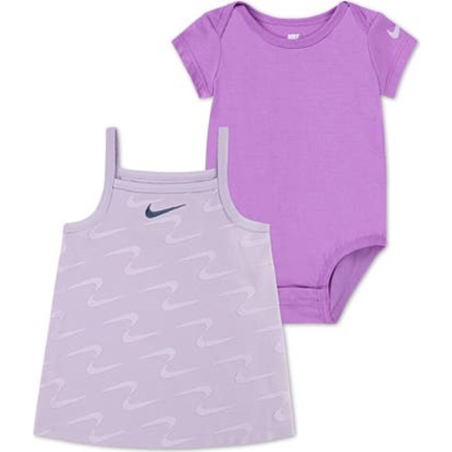 Swoosh Motion Cotton Bodysuit & Dress Set, 12M