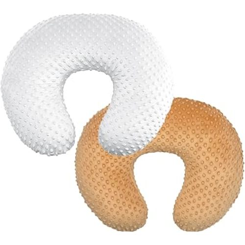Owlowla 2Pack Nursing Pillow Cover White&Caramel Nursing Pillow Covers Set Breastfeeding Pillow Slipcover Fits Naked Nursing Pillow for Baby Boy Girl(White/Caramel)