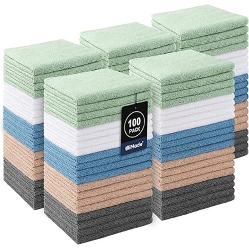 Washcloths Bulk 100 Pack Face Towels (12" x 12"), Highly Soft Wash Cloths and Hand Towels, Fast Drying Multi-Purpose Microfiber Cleansing Cloths for Bathroom, Hotel, Spa, and Salon-Multicolor