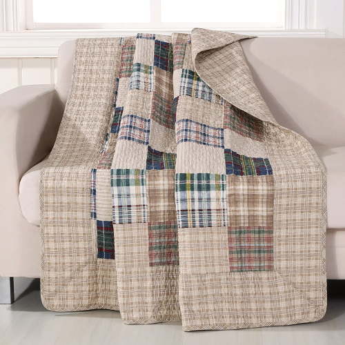 Greenland Home Fashions Oxford 100% Cotton Reversible Throw Quilt, Taupe, 50x60-inch