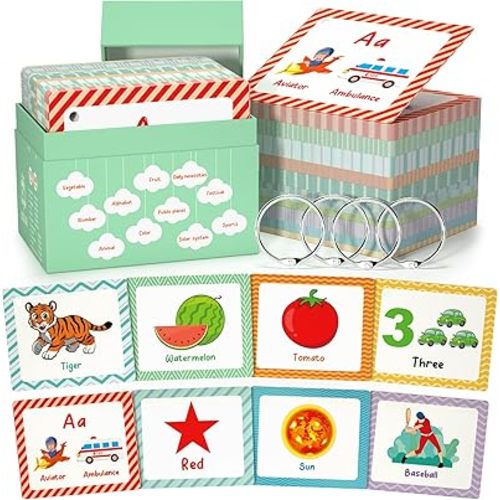 105 Cards, 269 Pictures ABC Alphabet Flash Cards for Toddlers 2-4 Years, Toddler Flash Cards for 1,2,3,4,5,6 Years Kids, ABC Animals Fruits Vegetables Number Transportation Color Shape Sigh Words