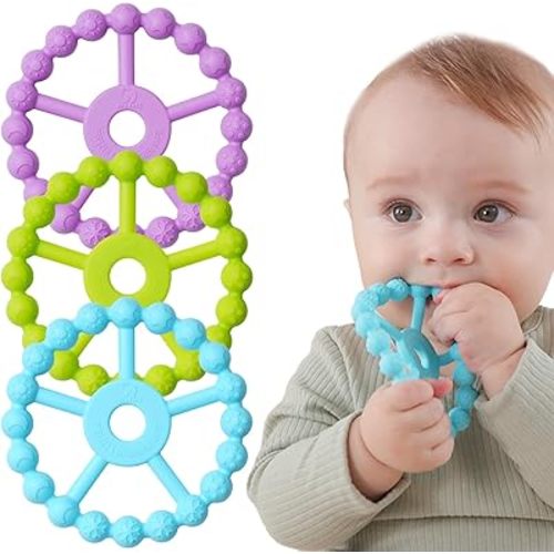 3 Pack Ring Teether Baby Infant Toys, Silicone Teething Ring Toys for Babies 0-6 Months, Seposeve Baby Teethers 6-12 Months 12-24 Months, Easy to Grasp Toy, Teething Relief, Light Purple Green Blue