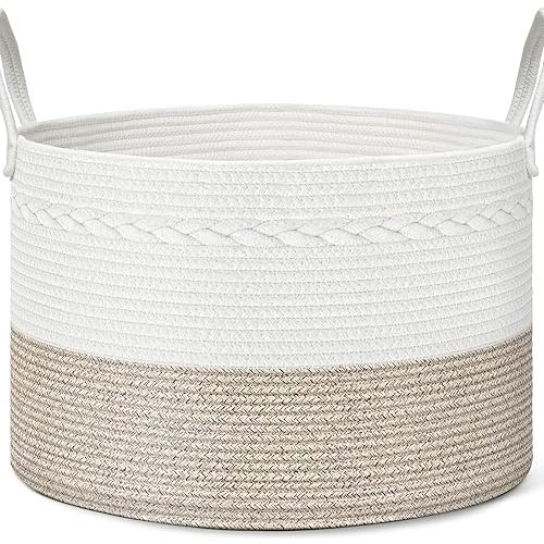 XXL Large Blanket Basket Woven Baskets for Storage, Rope Laundry Basket, Baby Toy Basket, Wicker Basket with Handle, 21.7"D X 13.8"H Living Room Blanket Storage, Boho Basket, Brown