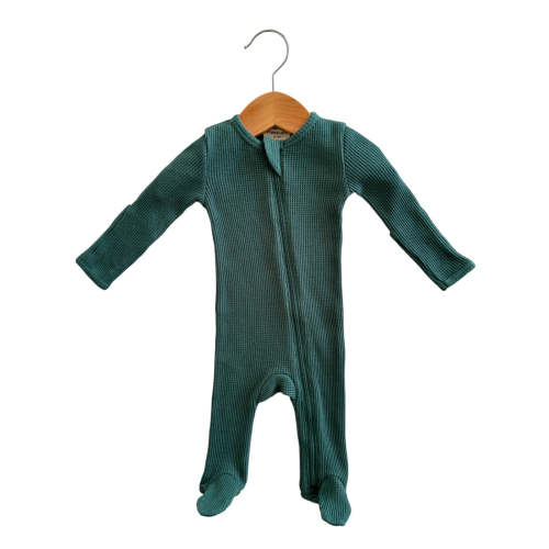 Organic Waffle Basic Zip Footie, Spruce