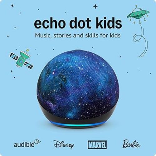 Amazon Echo Dot Kids with Alexa (newest model), Designed for kids, with parental controls, Includes 1 Year of Amazon Kids+, Stardust