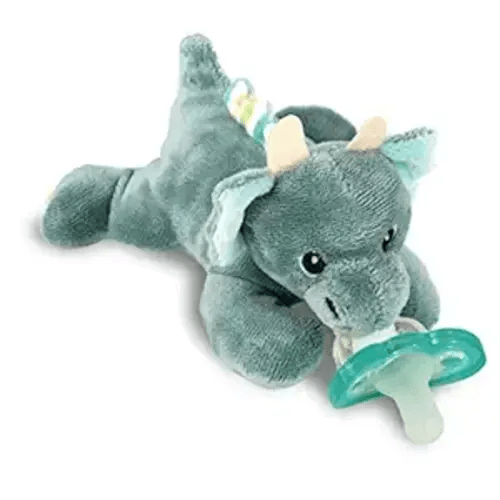 RaZbaby JollyPop Pacifier, Holder w/Detachable Baby Pacifier, Stuffed Animal RaZbuddy, All Ages 0M+, 100% Medical Grade USA Made Silicone, Machine Washable, Textured & Easy to Hold – Dragon