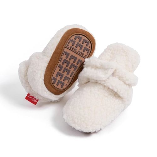 ohsofy Newborn Baby Cotton Booties Stay On Slipper Winter Warm Soft Shoes Non-Skid Infant Ankle Boots Crib Shoes
