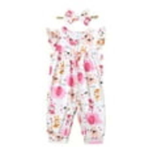 Actgleam Baby Girl Romper Ruffle Sleeveless Animal Print Cute Jumpsuit,Pink Zoo,6-9M