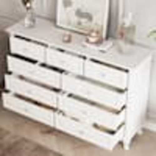 9-Drawer White Wood Dresser Bedroom Storage Cabinet Modern Style 37 in. H x 55.1 in. W x 15.7 in. D