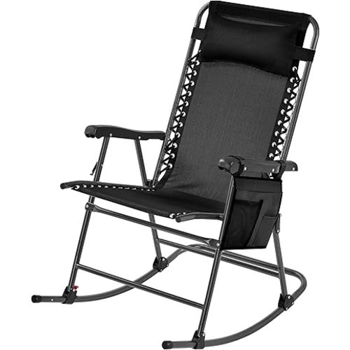 Yaheetech 26in Rocking Chair Outdoor Zero Gravity Folding Chairs Rocking Chairs Foldable Outdoor Reclining Lounge Chair for Outside Lawn with Cupholder/Pillow Ergonomic Design for Rest, Black