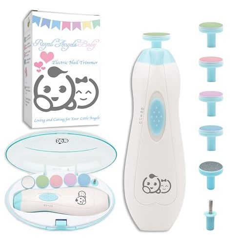 Baby Nail Trimmer 6 in 1, Royal Angels Baby Electric Nail File, Baby Grooming Kit Manicure Set for Toddler and Adults, Newborn Toddler Toes & Fingernails Nail Care Kit (Babyblue)