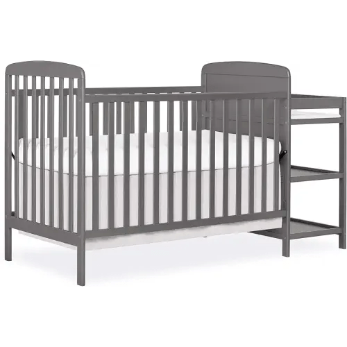 Dream On Me Anna 3-in-1 Full-Size Crib and Changing Table Combo in Steel Grey, Greenguard Gold Certified, Non-Toxic Finishes, Includes 1" Changing Pad, Wooden Nursery Furniture