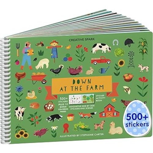 Cupkin Farm Animal Sticker Book Activity for Kids, Toddler Airplane Travel Essentials, 500+ Horse Stickers for Kids + 12 Scenes + 12 Coloring Book Pages, Cow Lover Children's Gift, Crafts Ages 2-8