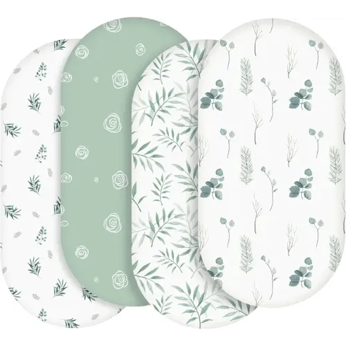 Bassinet Sheets, Bassinet Sheets for Baby Boy and Girl, Bassinet Sheet Neutral, Fit for Rectangle, Round, Oval, Hourglass Mattress, Flexible for Different Bassinet Pad/Mattress 4 Pack