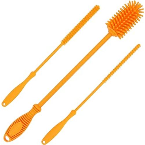 12.5" Silicone Bottle Brush & Straw Cleaner Brush Set | Water Bottle Cleaner for Hydro Flasks, Tumblers, Glassware, Vases and Narrow Neck Containers
