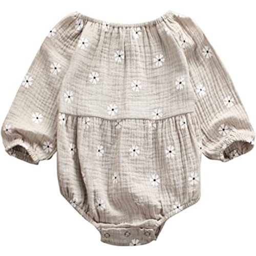 Newborn Baby Girls Floral Print Long Sleeve Round Neck Vintage Romper Infants Ruffles Jumpsuit