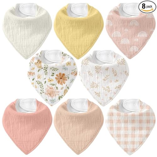 Muslin Baby Bibs 8 Pack, Baby Bandana Drool Bib for Drooling and Teething, Cotton Soft Absorbent for Girls Boys Serenity