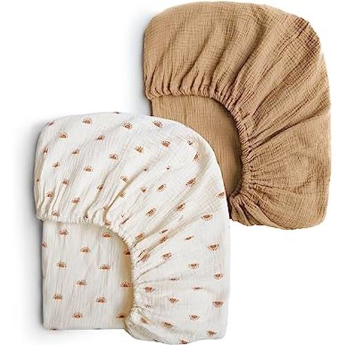 Konssy 2 PCS Muslin Fitted Crib Sheets 100% Cotton Baby Crib Sheets for Standard Crib Mattress (28 X 52 Inches), Soft and Breathable for Boys, Girls
