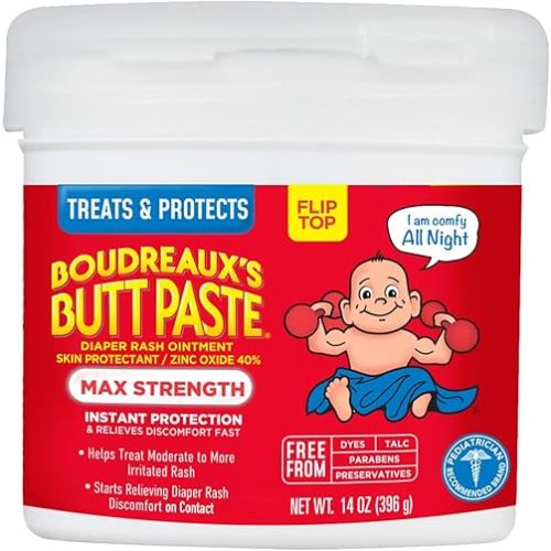Boudreaux's Butt Paste Maximum Strength Diaper Rash Cream, Ointment for Baby, 14 oz Flip-Top Jar