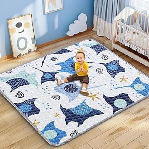 omzer Baby Play Mat 71x59inch - Thick One-Piece Crawling Mats with Non-Slip Pattern - Large Baby Cushioned for Playpen - Soft Floor Padded for Babies Toddlers - Foldable Machine Washable Playmats