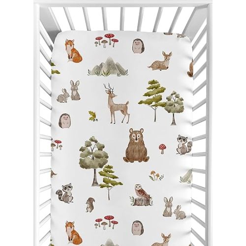 Sweet Jojo Designs Woodland Forest Animals Boy Girl Gender Neutral Unisex Baby Fitted Crib Sheet Infant Newborn Nursery Toddler Bed Room Standard Mattress Animal Friends Brown Bear Hedgehog Watercolor