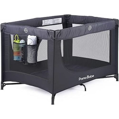 Pamo Babe Portable Crib Baby Playpen with Mattress and Carry Bag (Black)