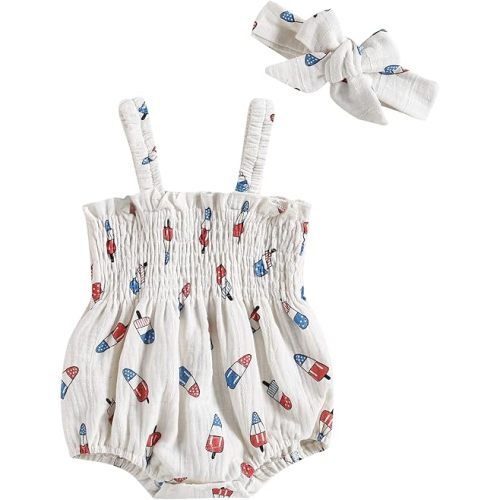 Kuriozud 4th of July Outfits Baby Girl USA Romper Fourth of July Onesie Independence Day Bodysuit Memorial Day Clothes