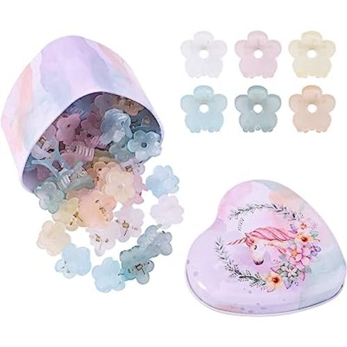 48Pcs Small Hair Claw Clips, Mini Hair Clips No-Slip Grip Jaw Clips Mix Colored Flower Hair Accessories for Women Girls