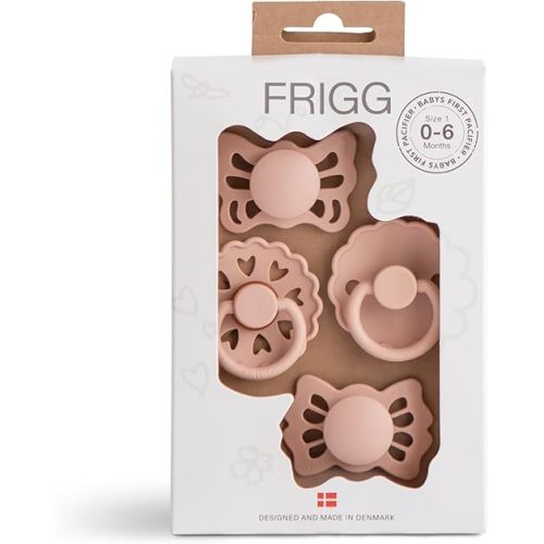 FRIGG Baby's First Pacifier Set | Floral Heart 4-Pack | Made in Denmark | BPA-Free (Blush, 0-6 Months)