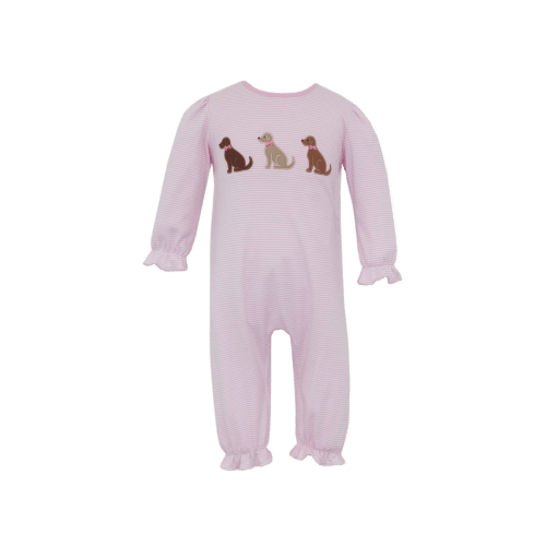 Claire & Charlie Labrador Pink Stripe Long Romper - Bibs and Kids Boutique