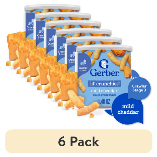 (6 pack) Gerber Stage 3 Baby Food Snacks, Mild Cheddar Lil' Crunchies, Baby Led Feeding 1.48 oz