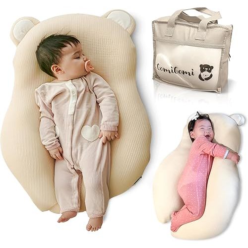 Baby Pillow (Cover+Pillow) Anti-Roll, Nursing, and Tummy Time Features, 3D Air Mesh Fabric for Breathability. Adjustable Thickness, Easy Care