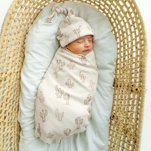 Organic Baby Swaddle Blanket & Hat - Cactus