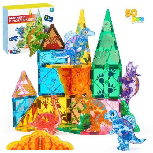 Joyfy Magnetic Tiles Dinosaurs Magnet Building Blocks Toys for Kids Ages 3-5, Animals Educational STEM Learning for Boys Girls Toddlers 5-7 Year Old