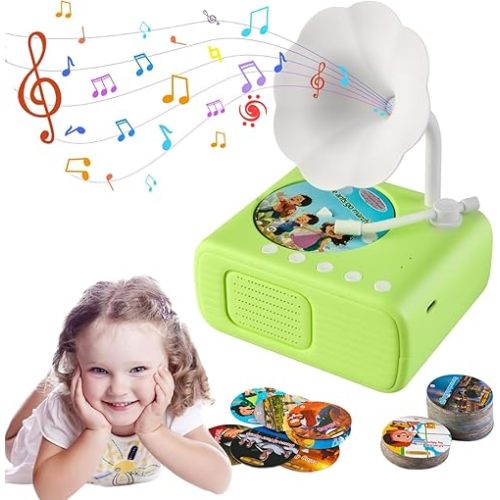 Kids Gramophone Toy with 96 Learning Cards - Record Player & Phonograph for Storytelling and Music - Educational Story Machine for Toddlers, Toddler Toys for Girls and Boys, Festival Gifts for Kids