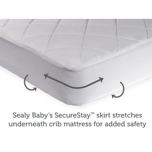 Sealy Naturals Cotton Waterproof Fitted Toddler Bed and Baby Crib Mattress Pad Cover Protector, Noiseless, Machine Washable and Dryer Friendly, 52" x 28" - White