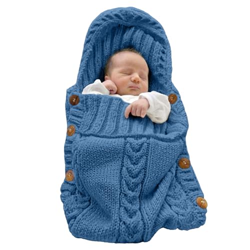 XMWEALTHY Newborn Baby Wrap Swaddle Blanket Knit Sleeping Bag Receiving Blankets Stroller Wrap for Baby Blue 0-6 Month