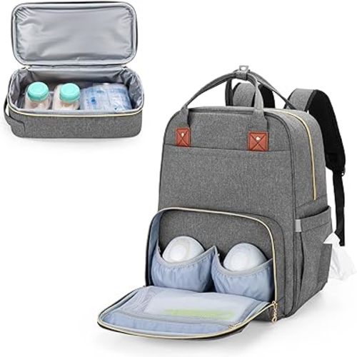 BAFASO Breast Pump Bag with Cooler and Laptop Sleeve (Compatible with Elvie and Momcozy Breast Pump), Breast Pump Backpack for Wearable Breast Pump (Patent Pending), Gray