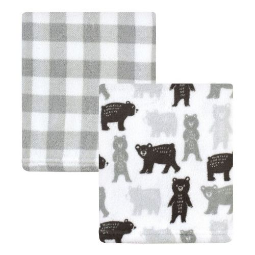 Hudson Baby Infant Girl Silky Plush Blanket, Bears And Plaid, 30x36 Inches