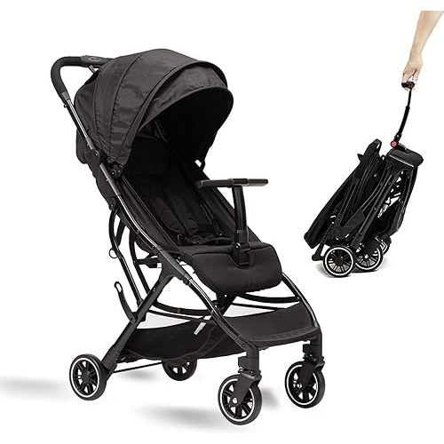 COOL KIDS Portable Stroller with Automatic Fold，Lightweight Umbrella Stroller with Pop Out Sun Canopy，Compact Stroller for Travel(Black)