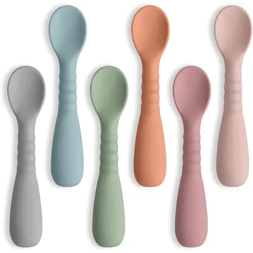 ME.FAN Silicone Baby Feeding Spoons [6 Pack] First Stage Baby Infant Spoons - Baby Utensils Soft Training Spoon Self Feeding - Chew Spoon Set for Babies and Toddlers