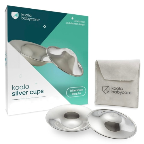 Koala Babycare The Original Silver Nursing Cups - Nipple Shields for Breastfeeding Newborn - Breastfeeding Essentials - Protect and Soothe - Tri-Laminate Silver - Standard Size