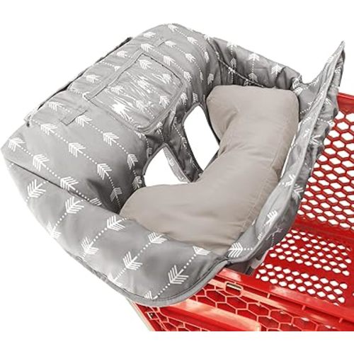 Soft Pillow Attached Waterproof 2-in-1 Baby Grocery Cart Seat Cover and High Chair Cover (Grey Arrow)