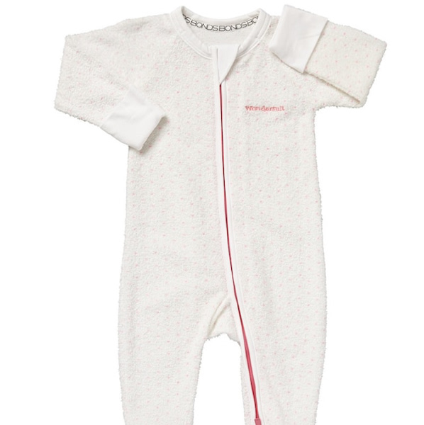 Bonds Baby Poodlette Zip Wondersuit in White & Hyper Bloom Spot