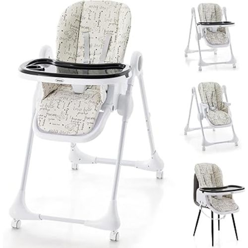 INFANS Baby High Chair, 4 in 1 Convertible Booster Seat Quick Folding Portable Highchair for Babies and Toddlers with Adjustable Height Backrest Footrest, 4 Lockable Wheels Removable Double Trays
