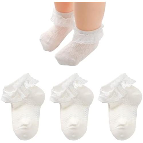 3/5 Pairs Baby Girl Socks Infant Toddler Ruffle Eyelet Lace Socks Seamless Princess Frilly Knit Sock for Kids